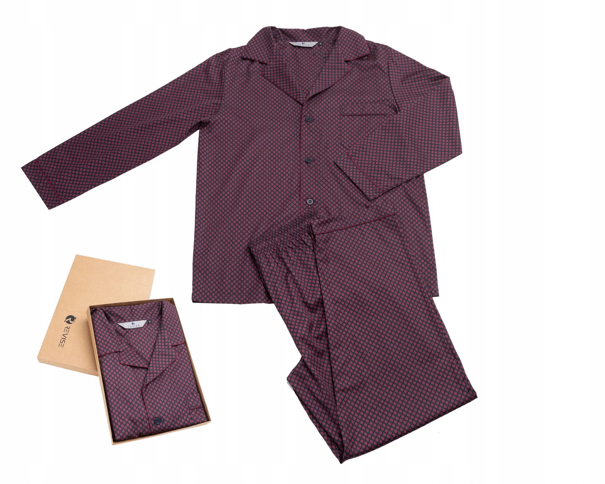 Klasické pánské pyžamo RE-910 C7 Bordo 100% bavlna 4XL