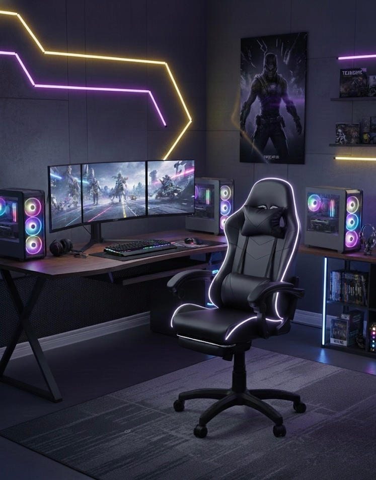 FOTEL GAMINGOWY LEDOWY KRZESŁO LED PREMIUM 7 KOLORÓW PILOT Głębokość mebla 48 cm