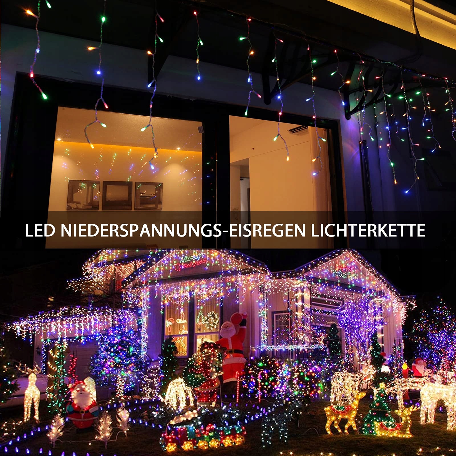 INTERGO Kurtyna Świetlna Zewnętrzna Lampki Kolorowe 8 Trybów 15M 600LED — miniatura 2