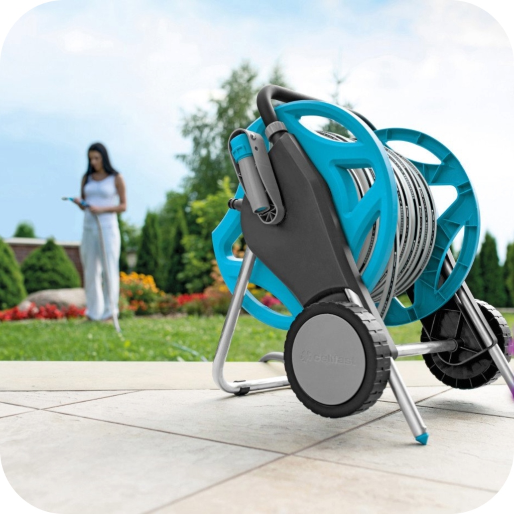 CELLFAST WĄŻ OGRODOWY NA WÓZKU STOJAKU BĘBEN ZWIJACZ ZRASZACZ 1/2" 30m Długość 30 m