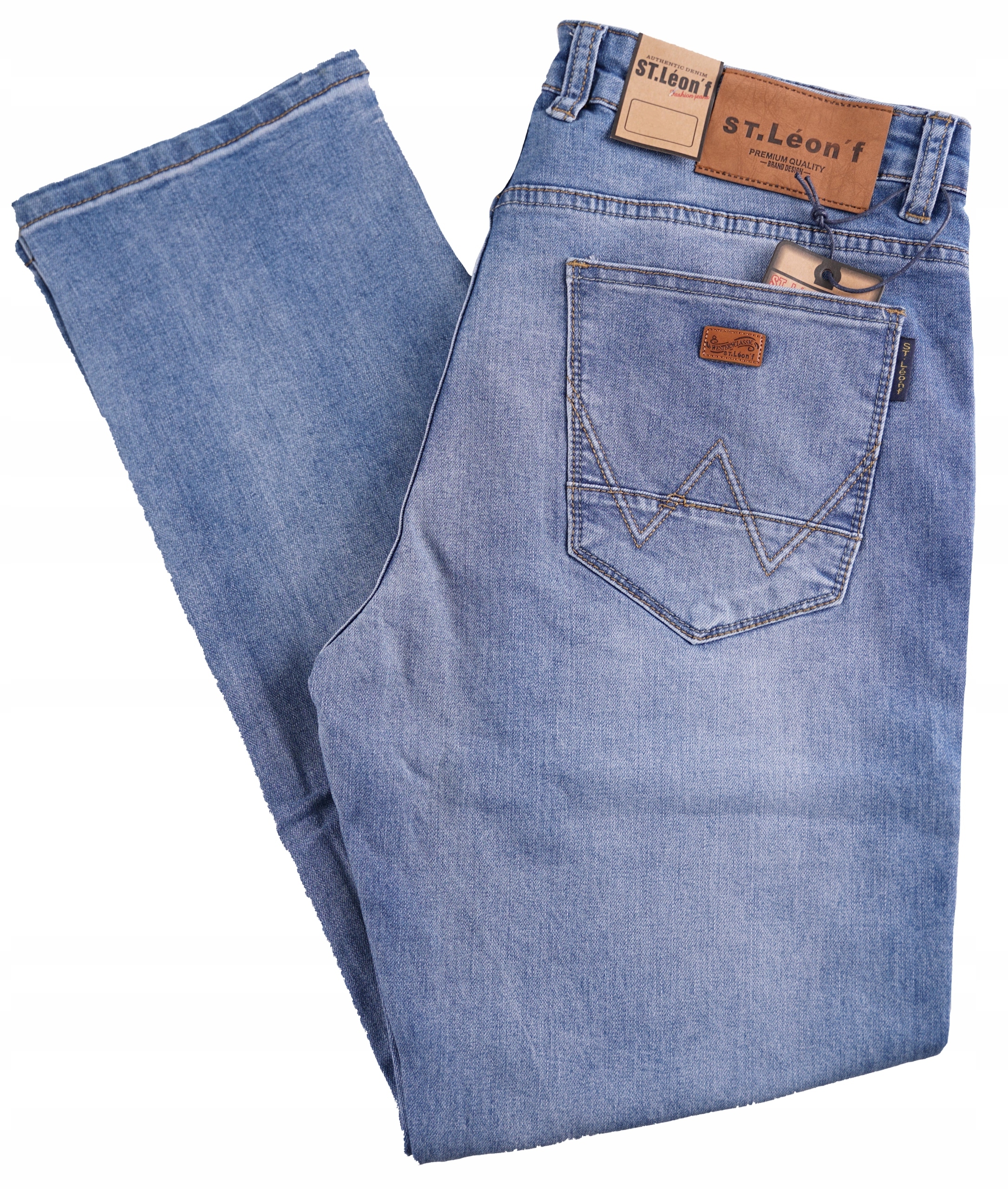 Spodnie Męskie Jeansowe Niebieskie Dżinsy Leon Wycierane Elastyczne W36 L32