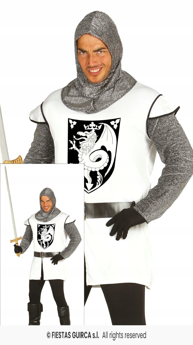 Kostým rytíře Středověký bojovník Bílý rytířský rytíř L