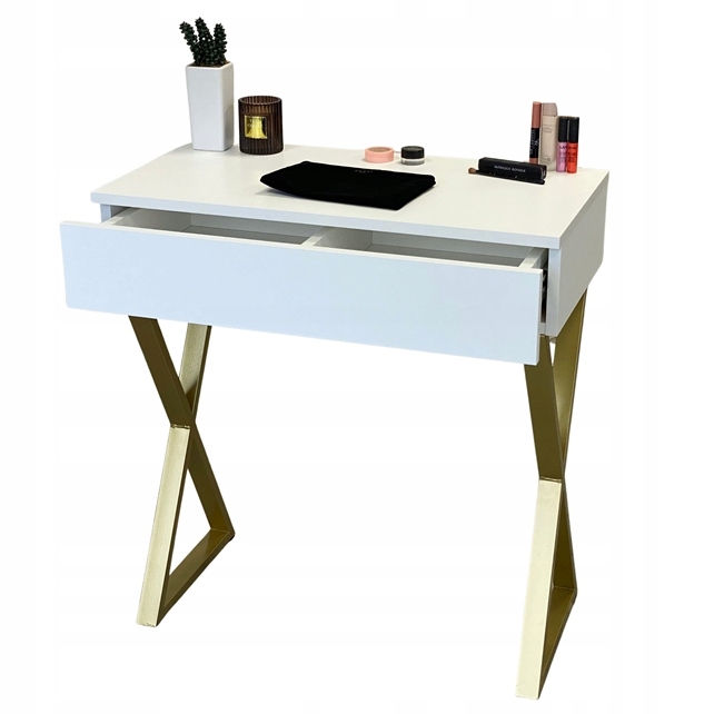 Toaletka Biela Matná Zásuvka So Zlatými Nožičkami 75 CM