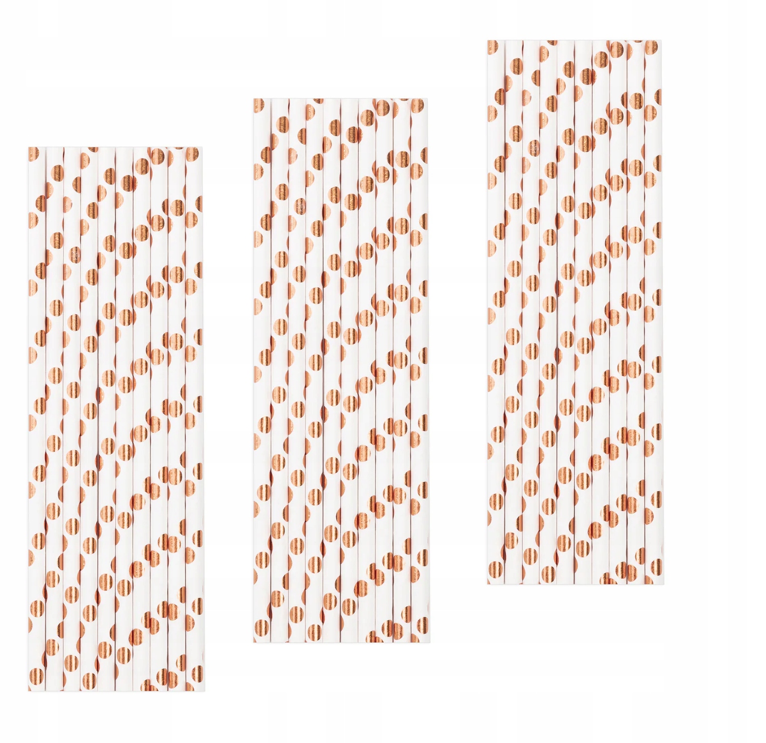 Słomki jednorazowe do picia RURKI papierowe BIAŁE w KROPKI ROSE GOLD 10 szt