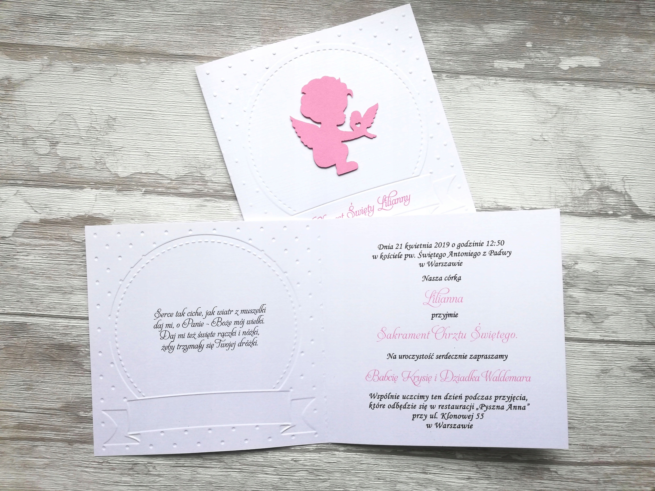 Zaproszenia na Chrzest św. ANIOŁEK Personalizacja Wysokość produktu 14.8 cm