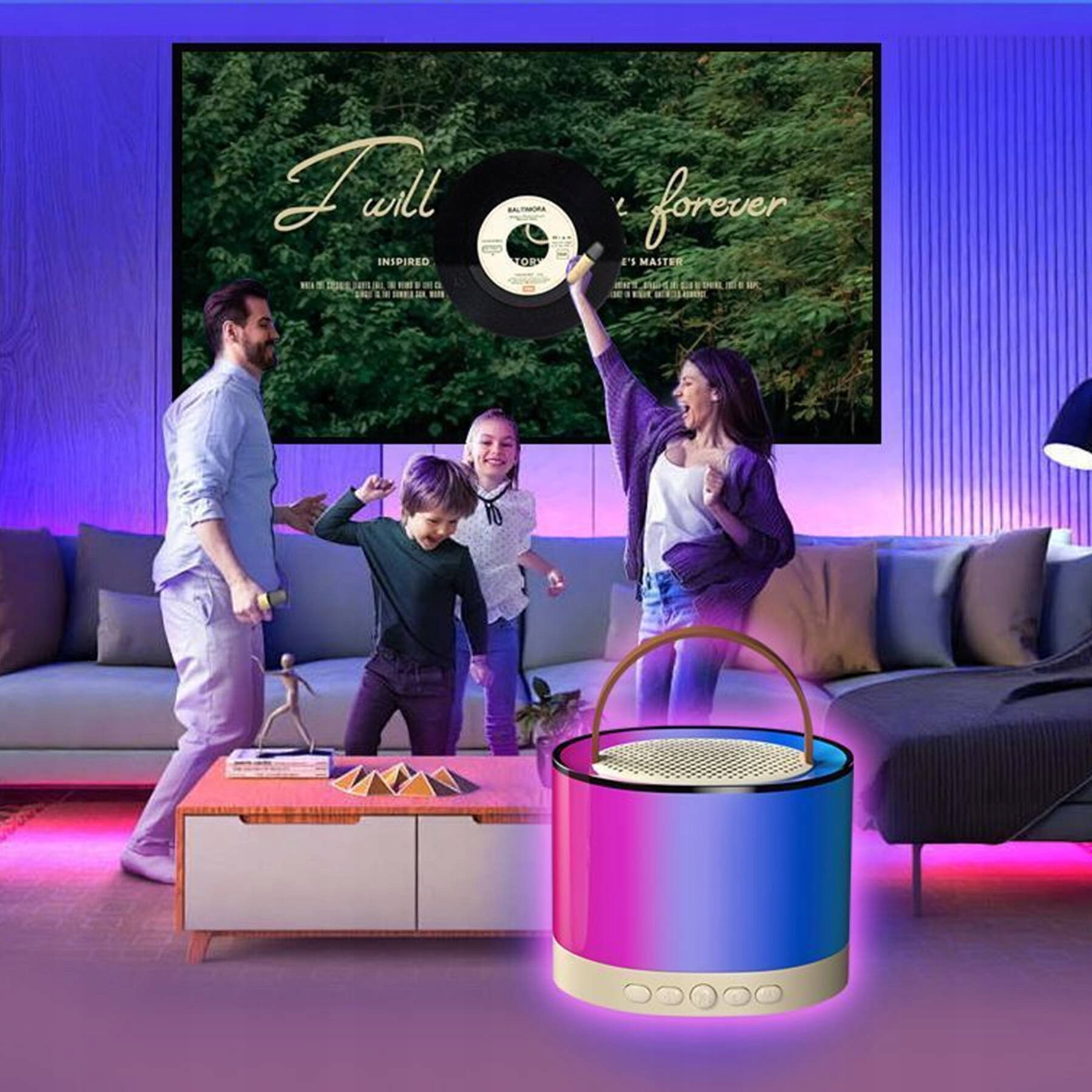 ZESTAW KARAOKE 2 MIKROFONY BEZPRZEWODOWY PRZENOŚNY GŁOŚNIK BLUETOOTH LED Marka bez marki