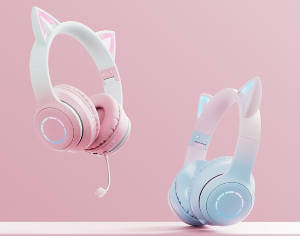 SŁUCHAWKI GAMINGOWE RGB Z KOCIMI USZAMI SLUCHAWKI KOMPUTEROWE DO GRANIA RGB Transmisja sygnału Bluetooth