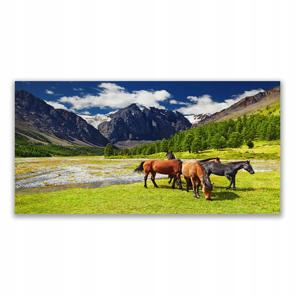 

Fotoobraz akryl 120x60 Góry Drzewa Konie Zwierzęta