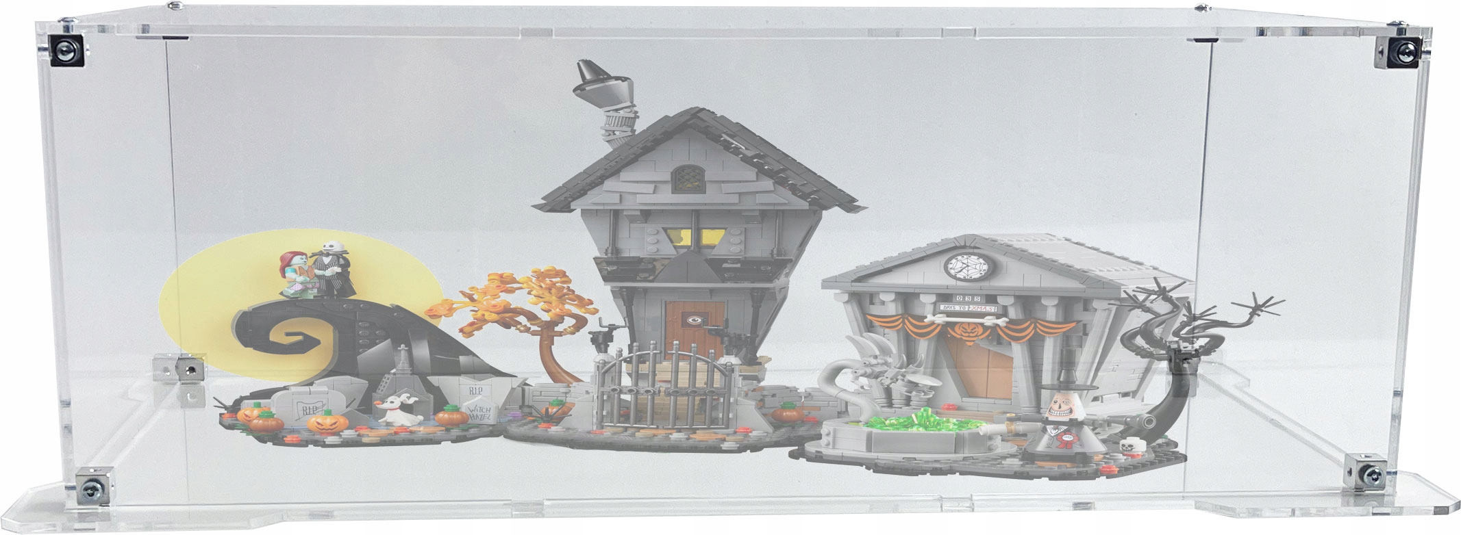 Vitrína s podstavcem pro stavebnici Lego 21351 Městečko Halloween Tima Burtona