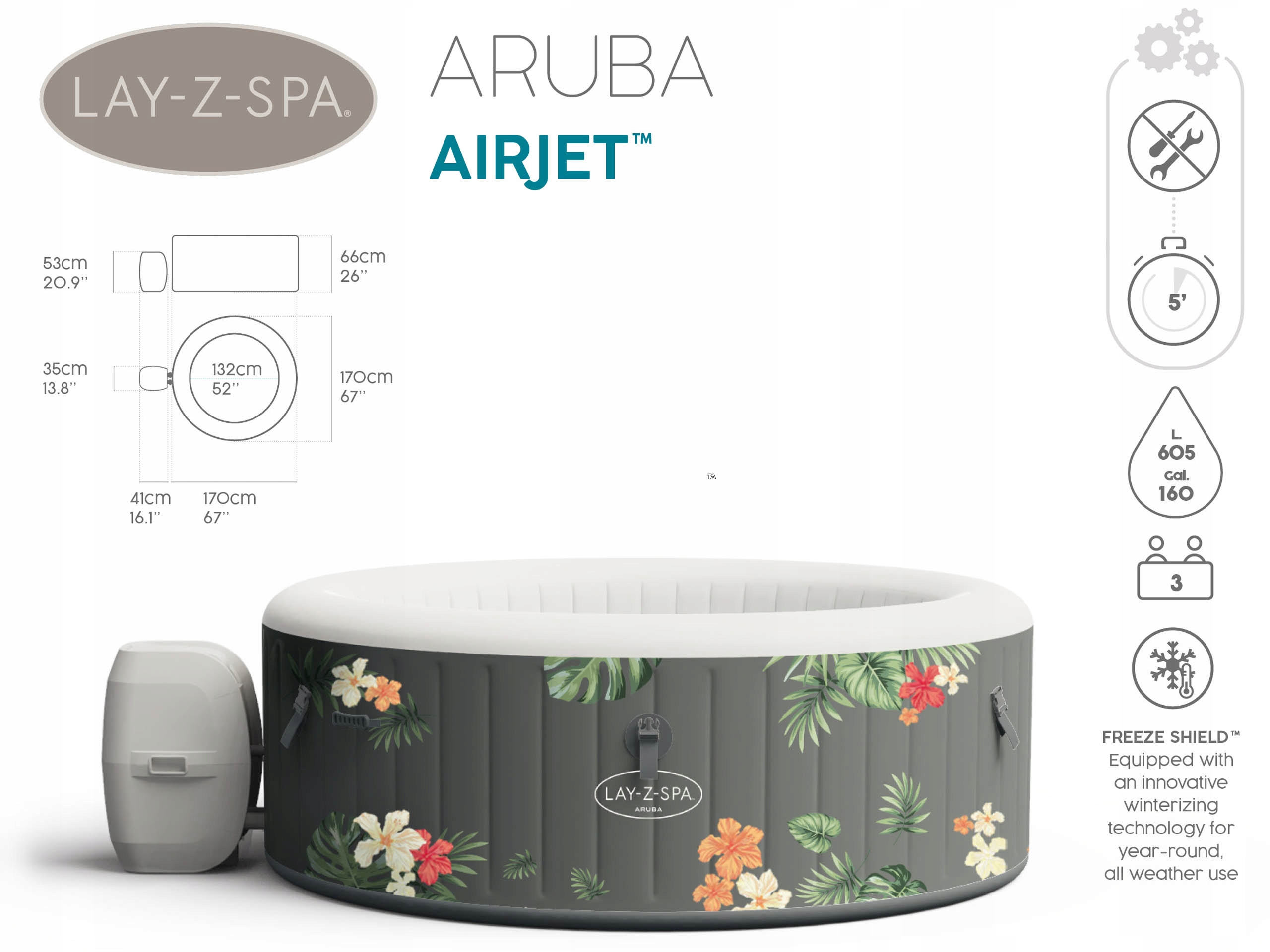 DMUCHANE SPA 3-OSOBOWE HYDROMASAŻ AIR-JET BASEN Głębokość 66 cm