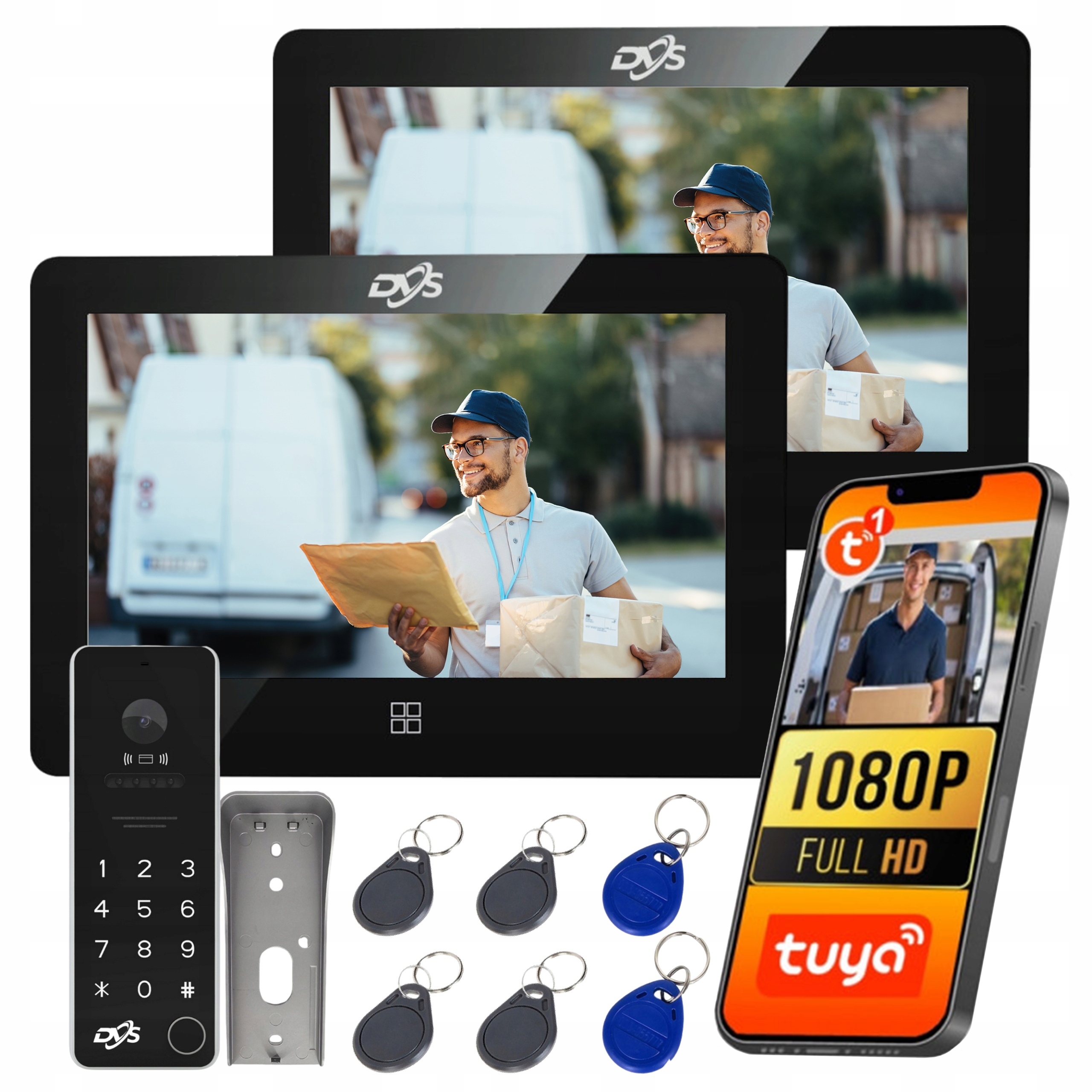 Videovrátnik Domofón WiFi 2 Dotykové Monitory Čierne Kľúčenky Rfid Tuya Dvs