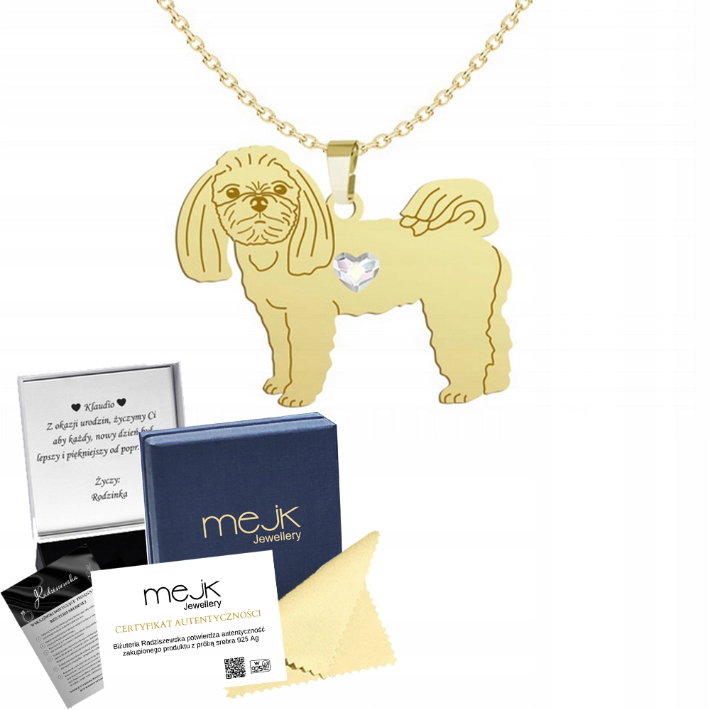 Zlatý náhrdelník se psem Maltese 925 Řetízek Žena Narozeniny Gravírování