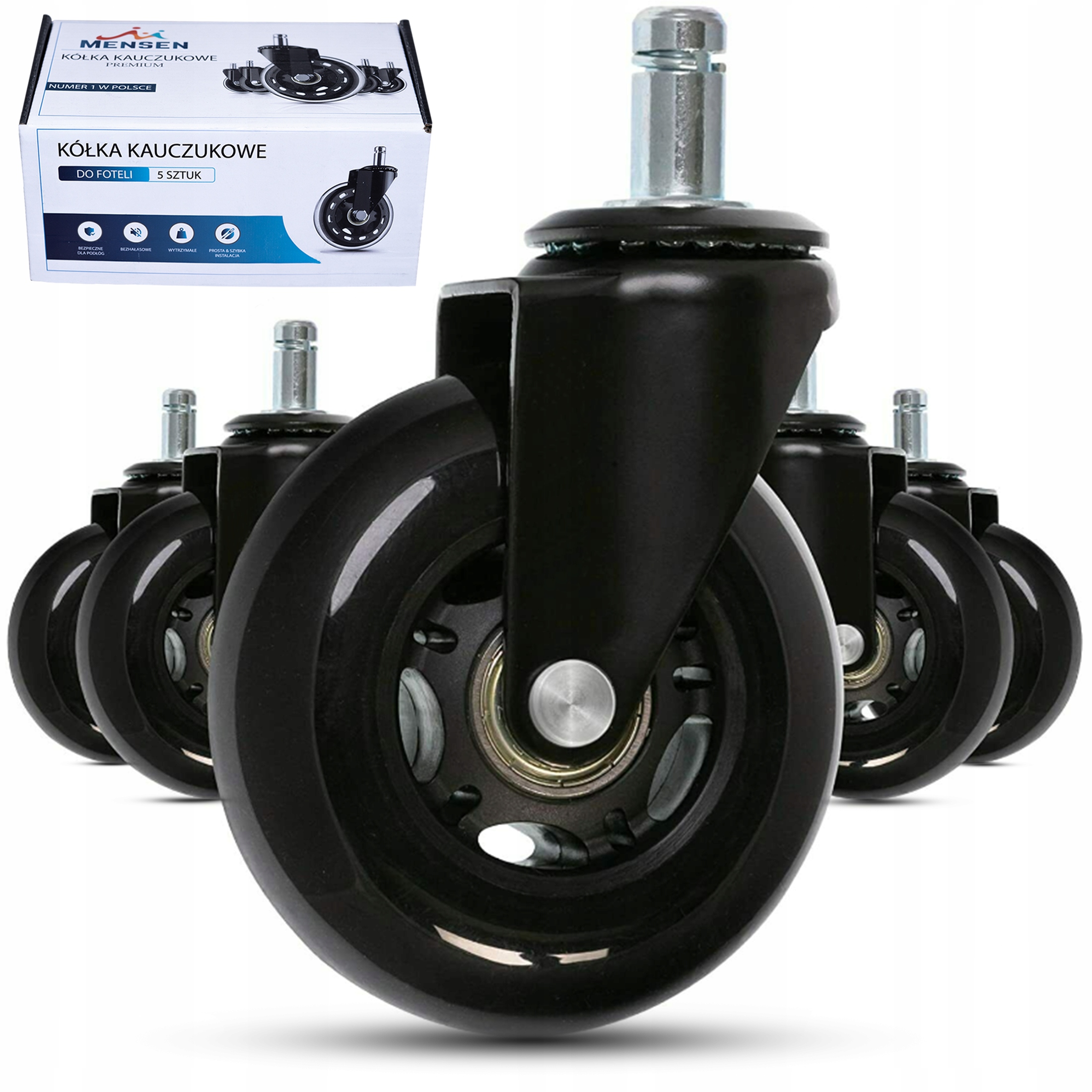 

5szt Gumowe Kauczukowe kółka do fotela łożyskowane