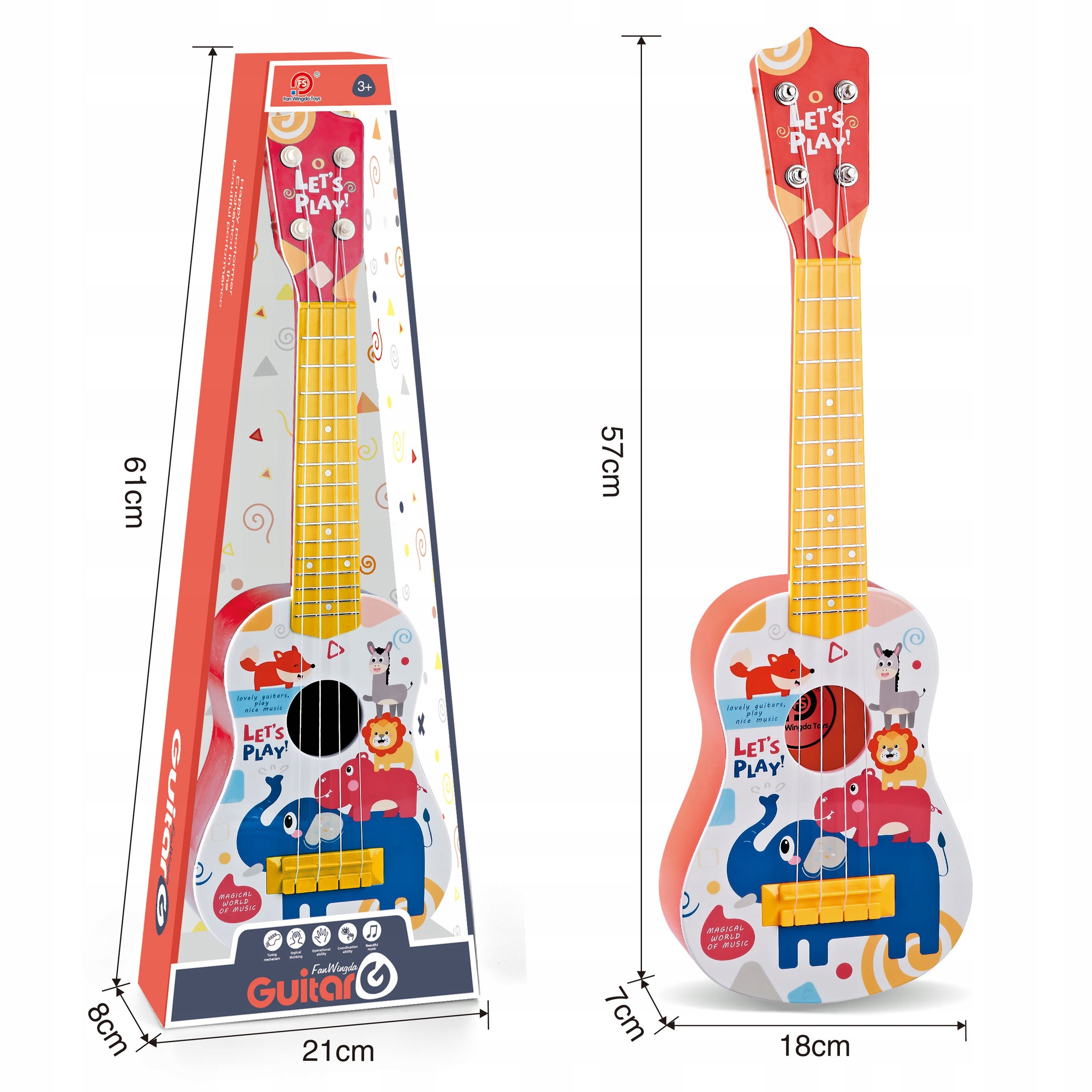 GITARA KLASYCZNA DLA DZIECI DUŻA INSTRUMENT 4 STRUNY UKULELE 57CM WOOPIE Marka Woopie