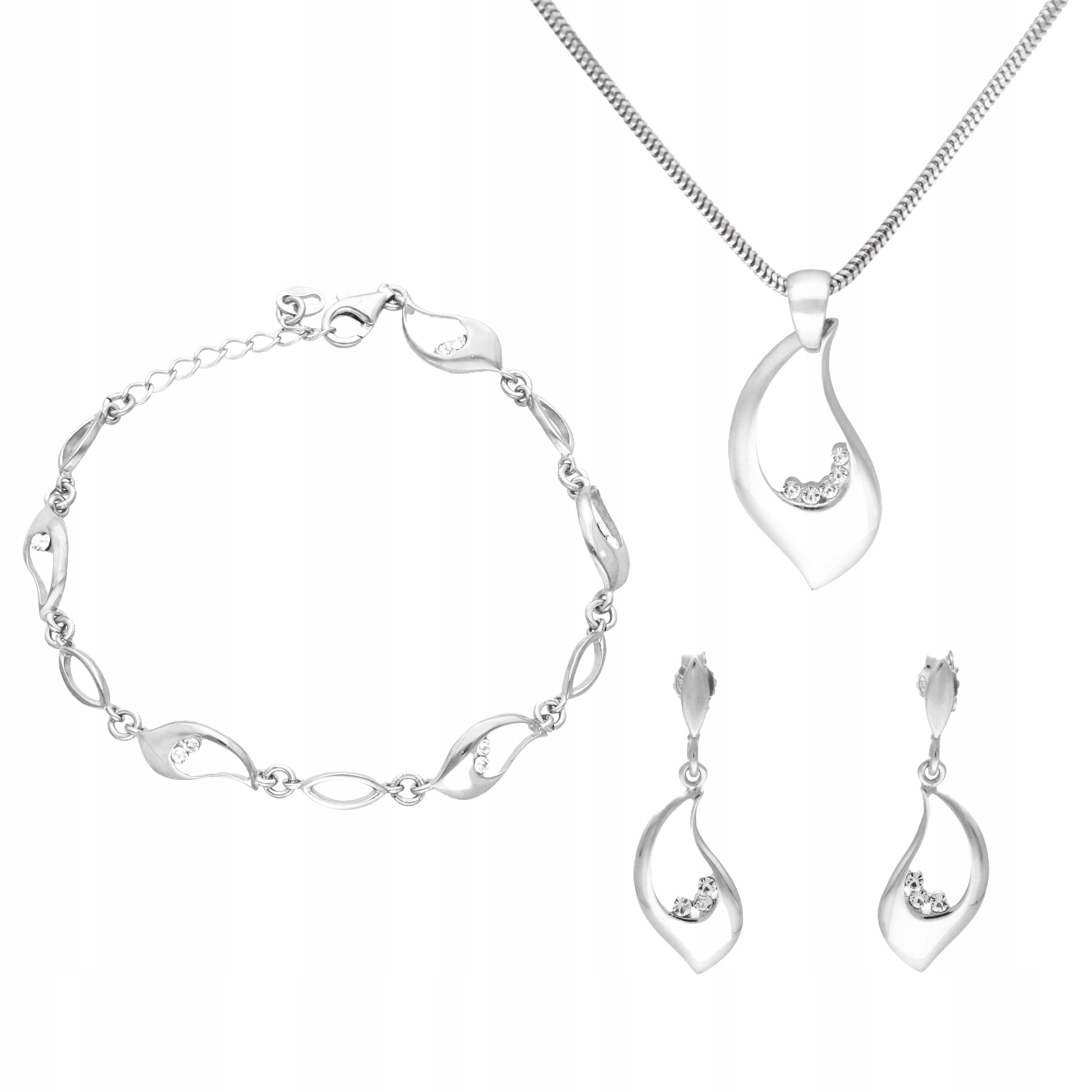 Komplet s hladkými zirkony a stříbro