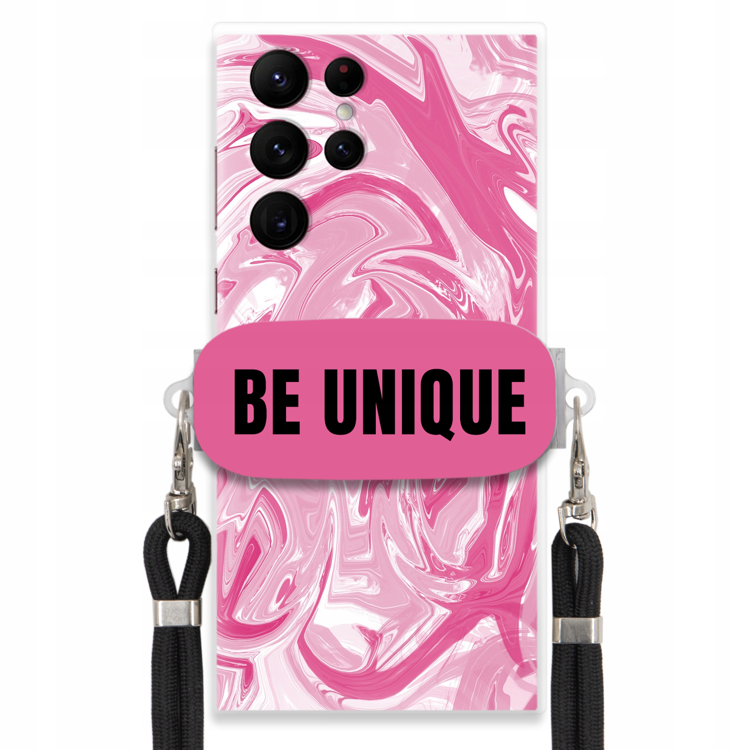 Puzdro pre Samsung S22 Ultra Case držiak na šnúrku Čierna Ružová Mramor Unique