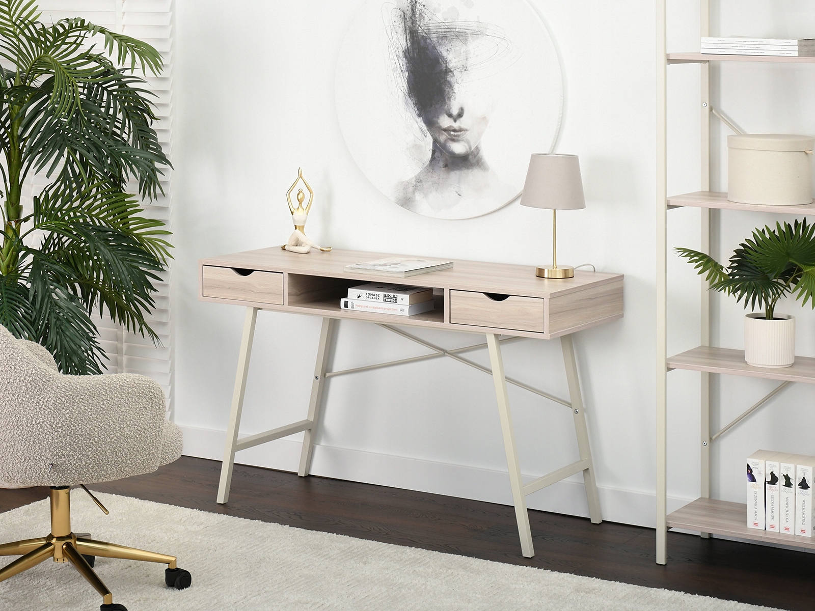 ELEGANCKIE BIURKO Z DWIEMA SZUFLADAMI GAVLE JESION BEŻ NA KREMOWYM STELAŻU Kod producenta 5907698687832