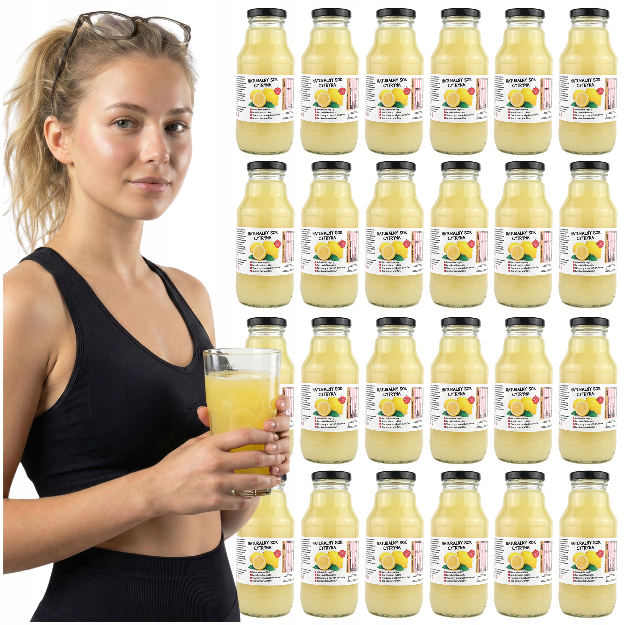 Sok Z Cytryny 100% Naturalny Tłoczony Nfc szklana butelka 300ML zestaw 24x