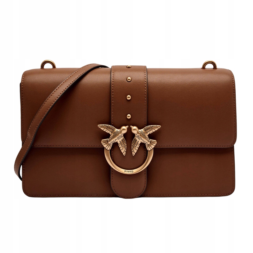 Pinko Hnědá dámská kožená kabelka přes rameno Love One Classic St.