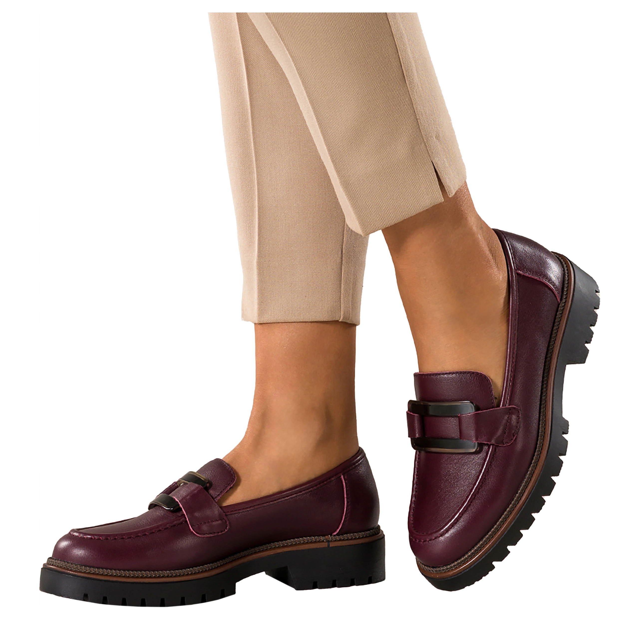 Kožené Mokasíny Dámské Bordové Pohodlné Nazouvací Polobotky Elegantní vel 37