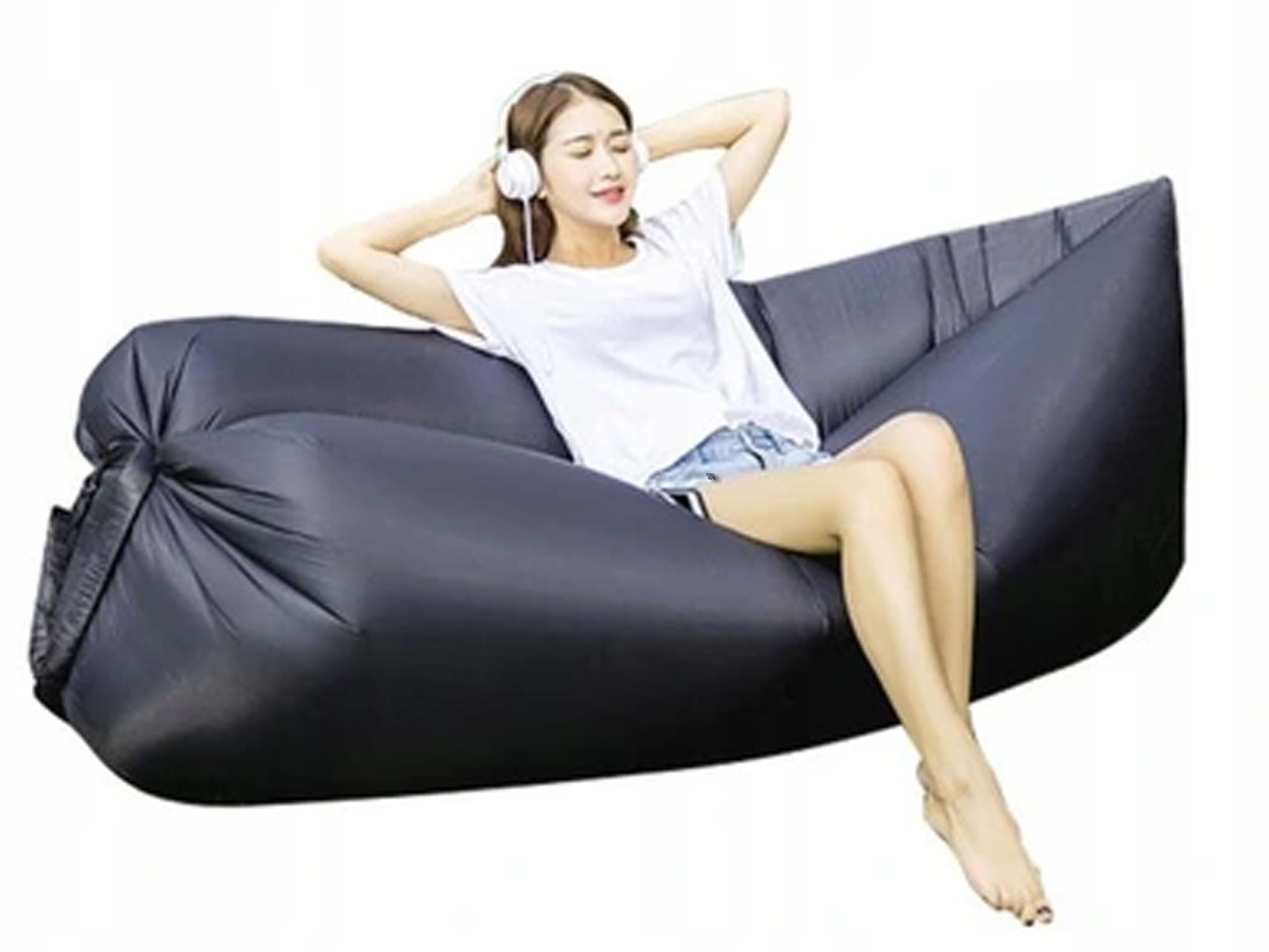 XXL LAZY BAG MATERAC PLAŻOWY NA POWIETRZE KANAPA SOFA LEŻAK CZARNY 220CM