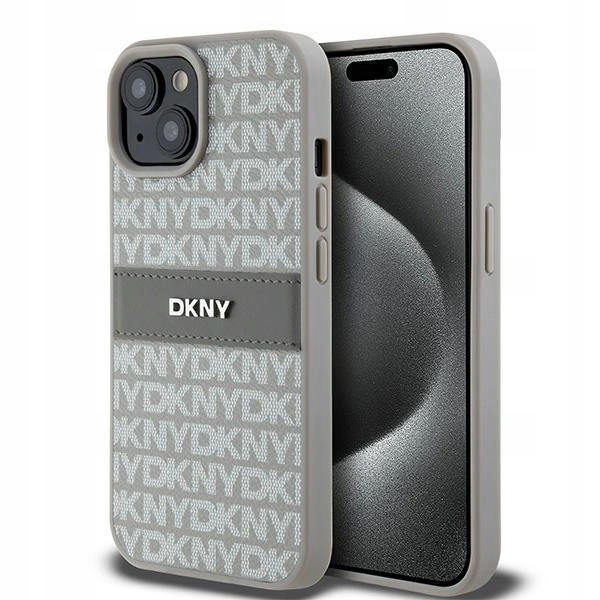 Dkny kožené Pouzdro Mono Stripe & Metal Logo pro iPhone 15 14 13 béžové