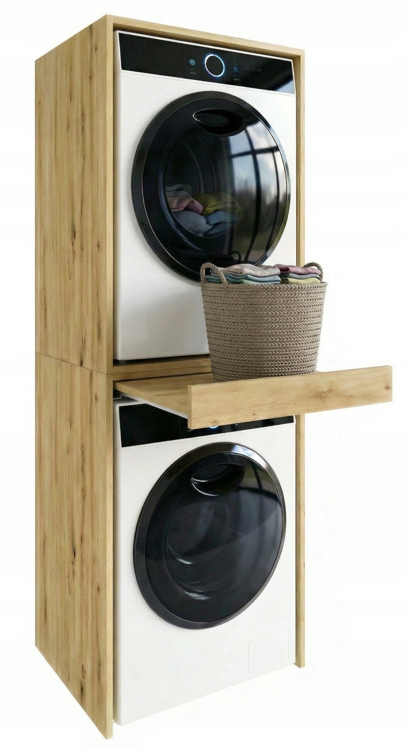 Skříňka na pračku a sušičku, regál, výsuvná police, dub Artisan 184x66x64