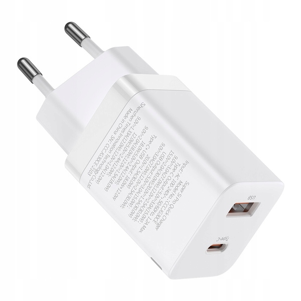 BASEUS SZYBKA ŁADOWARKA SIECIOWA ZASILACZ DWA PORTY USB-C USB 30W PD QC 3.0 Kod producenta CCSUPP-E02
