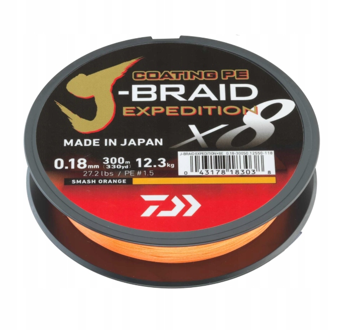 Daiwa J- Šňůra Expedition X8E 0,28 mm 300 m Smash Orange