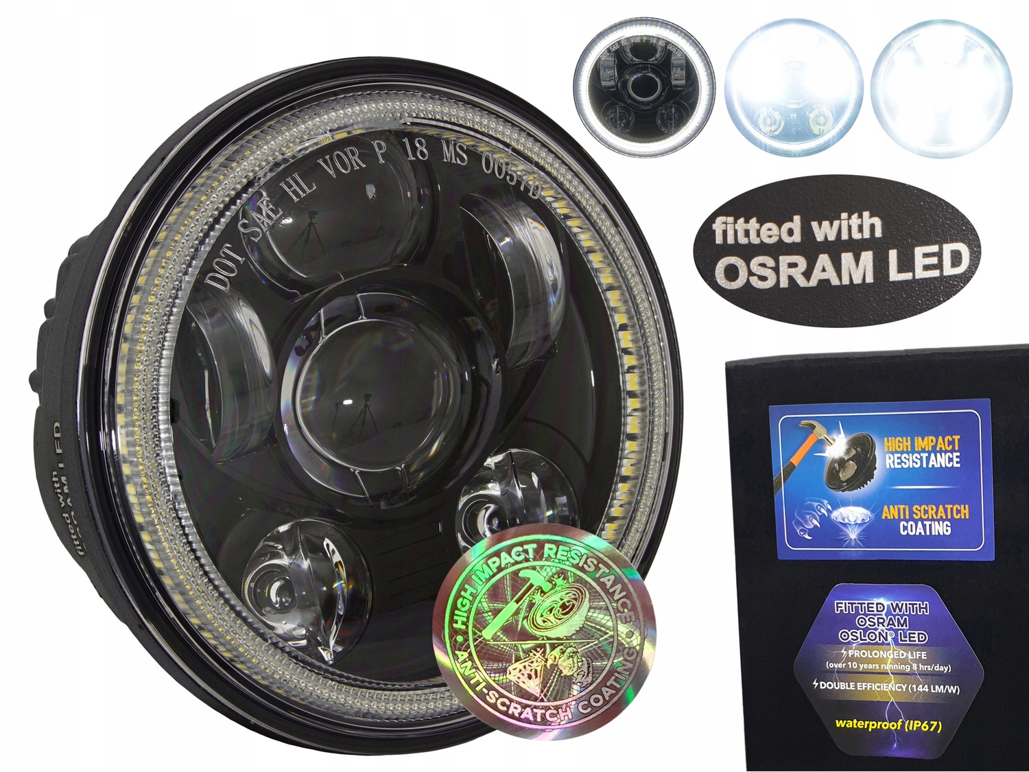5,75-palcová lampa s dennými svetlami Drl, odolná voči poškriabaniu, Osram Led 144 lm/W pre Harley Indian