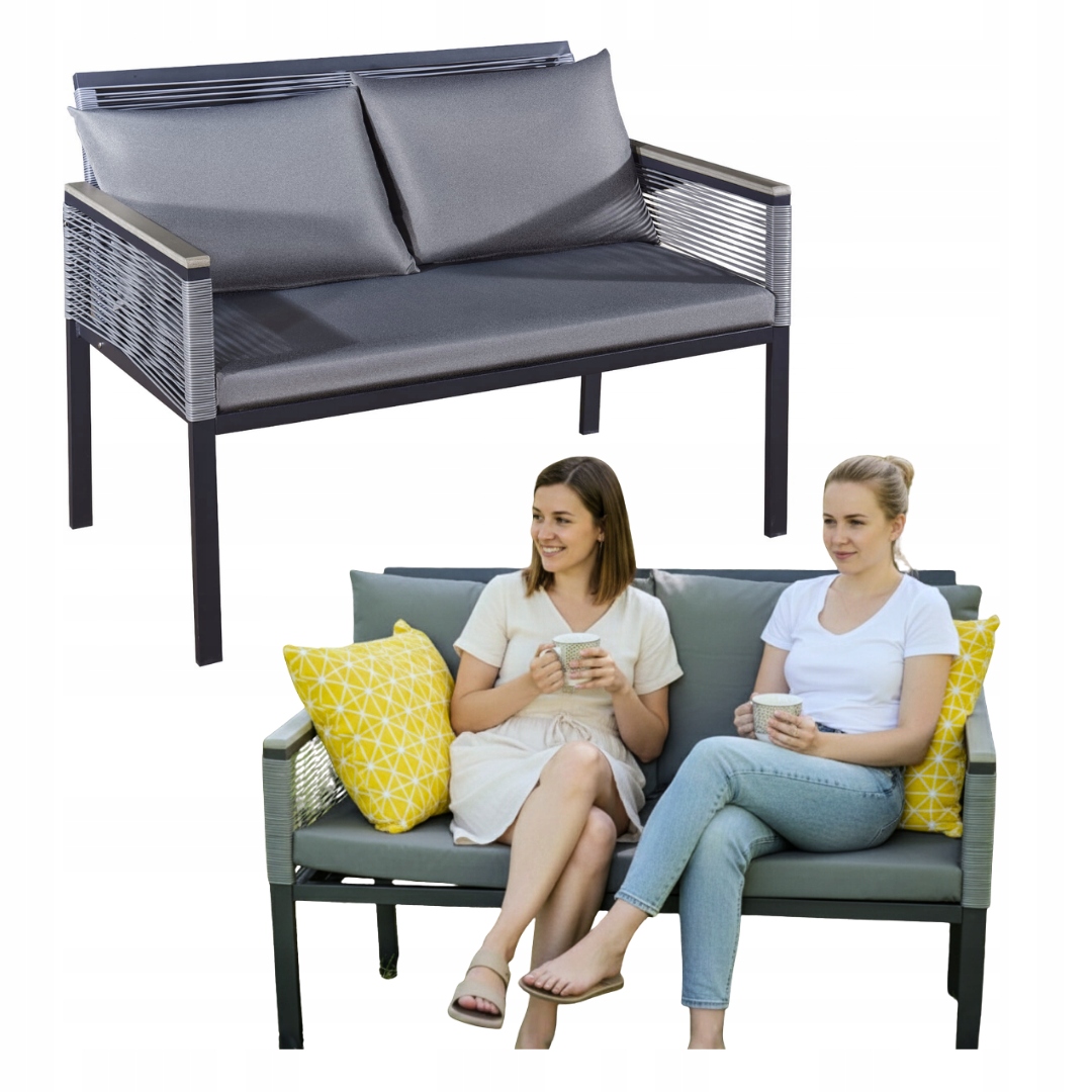 Sofa Ogrodowa Aluminiowa Szara Kanapa Na Taras Balkon 2-osobowa Poduszki