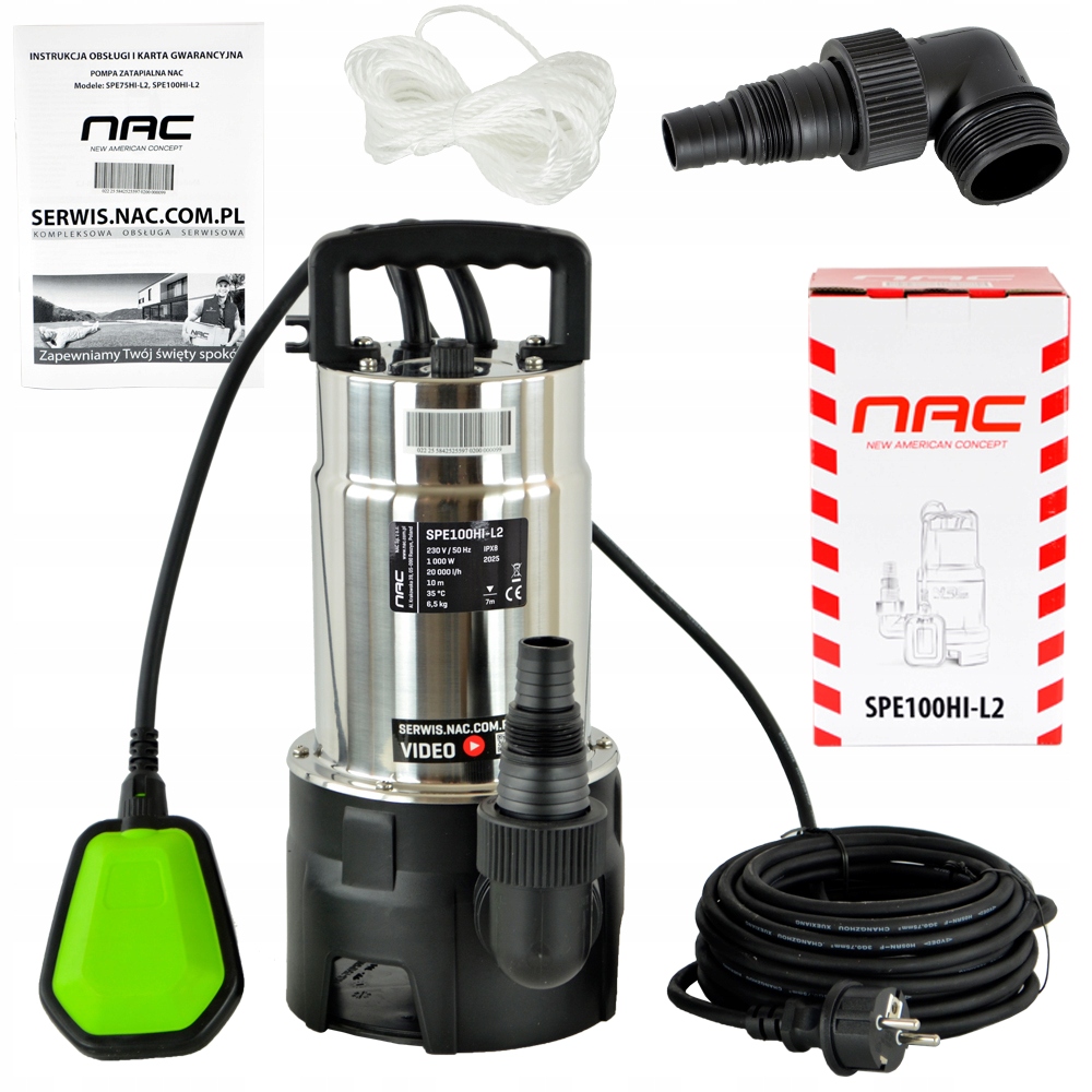 Pompa Zatapialna Z Pływakiem Do Brudnej Wody 1000 W Wydajność 20 000 l/h