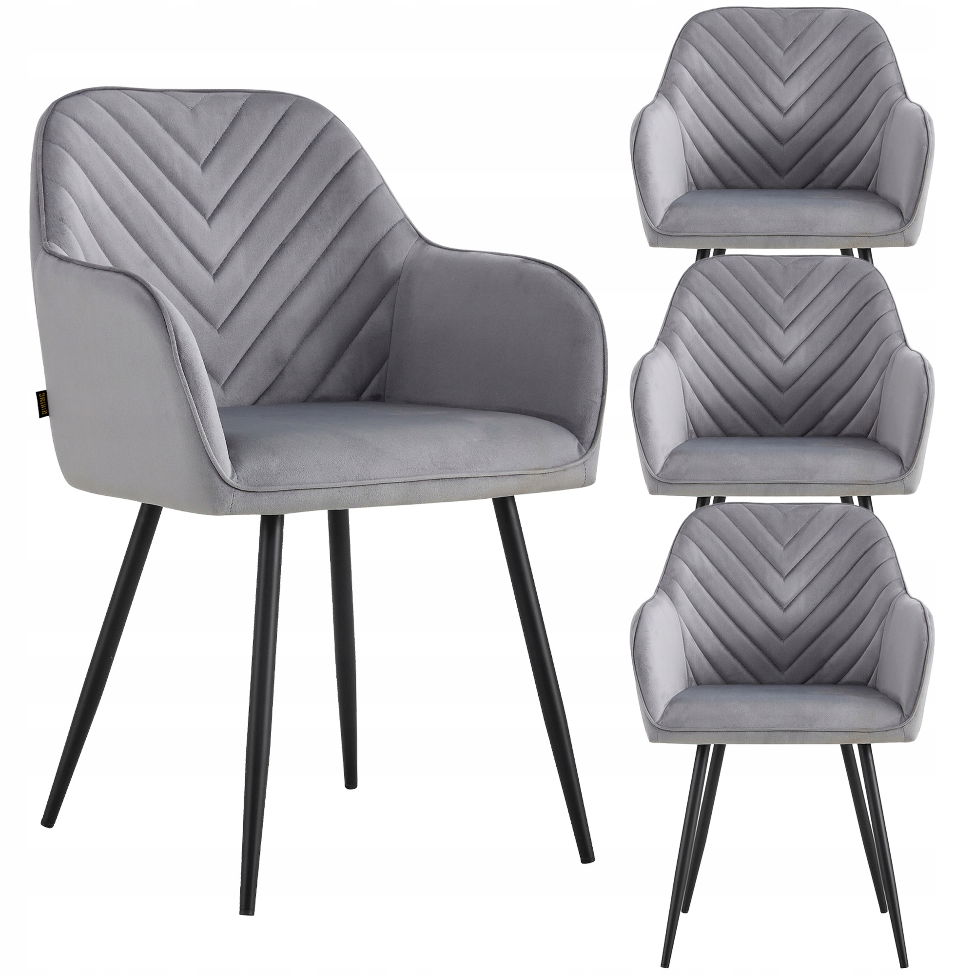 4 x Velúrová Čalúnená Stolička Harry Salon Jedálňa Čierne Oceľové Nohy