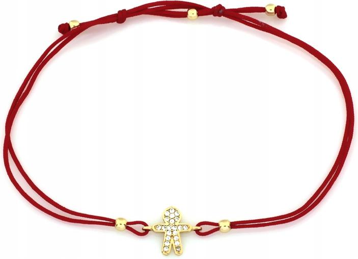 Zlatý náramek 585 na červeném provázku, postava ideální jako dárek 14kt