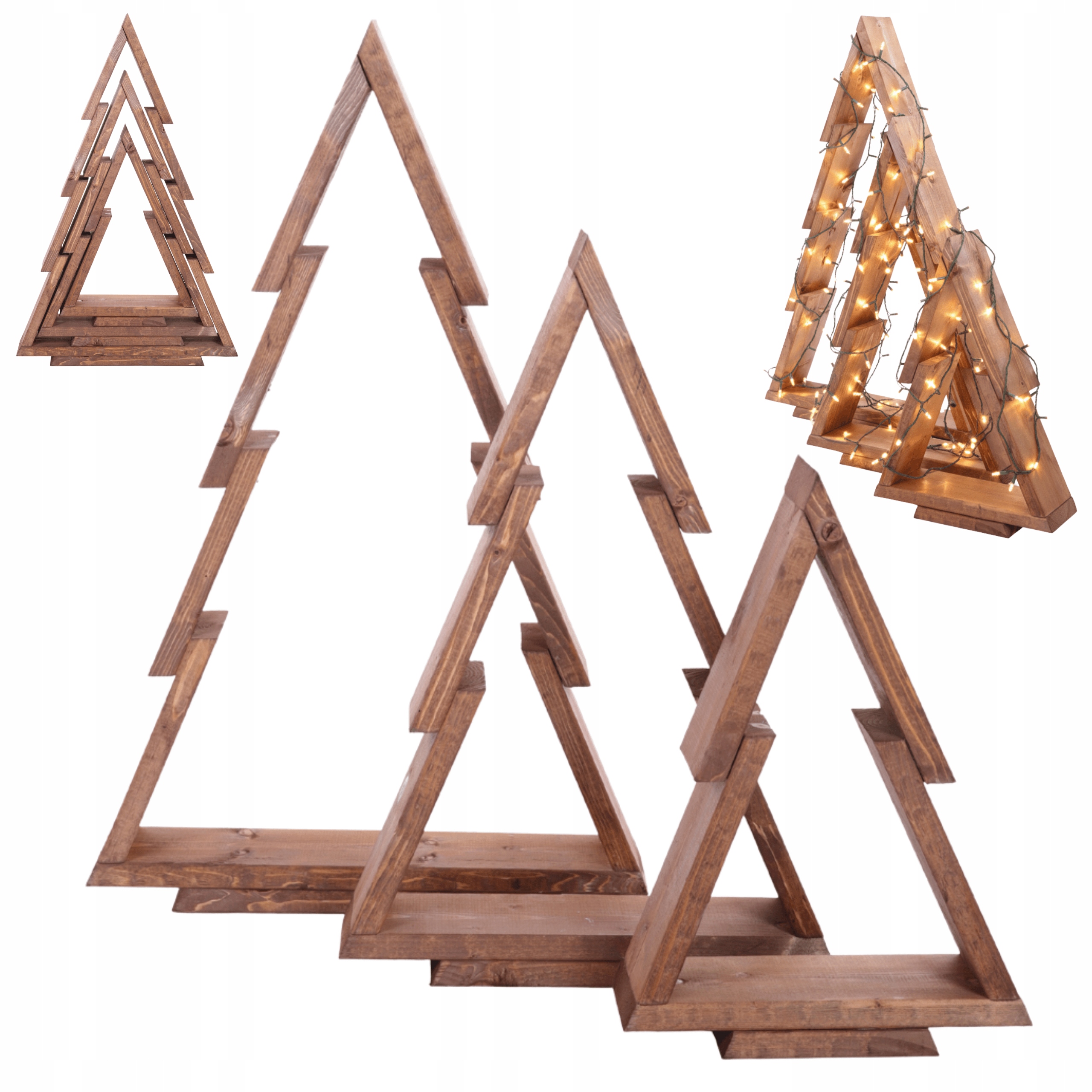 Sada 3 vianočných stromčekov Drevená Vianočná Súprava 43-75 cm Zmontovaná Impregnácia