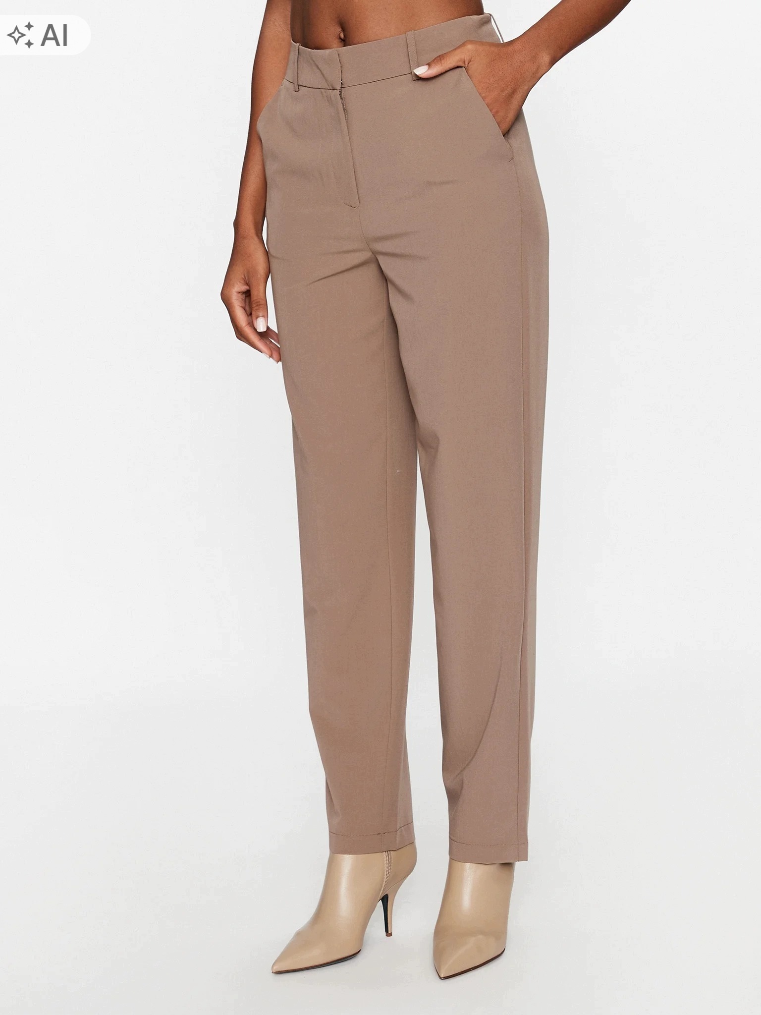 Vero Moda Elegantní Béžové Rovné Kalhoty Se Zipem 40/30 7GA