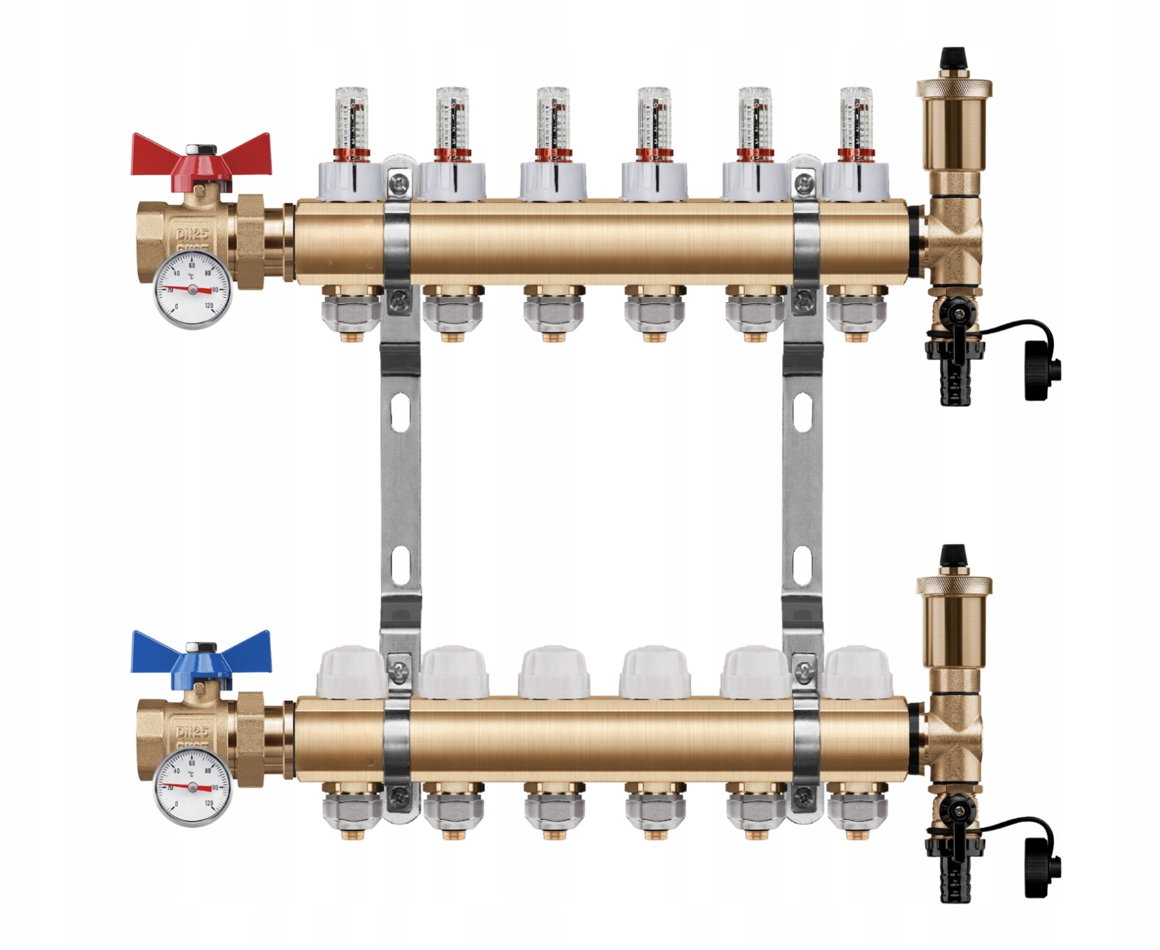 Rozdělovač podlahového vytápění 6 Pex Kulový Ventil Jednoduchý Teploměr