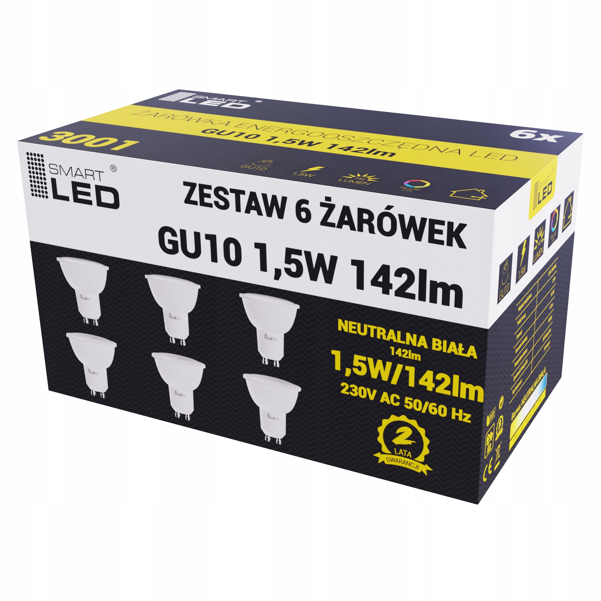 

6x Żarówka Led GU10 1,5W Neutralna Biała 4500K