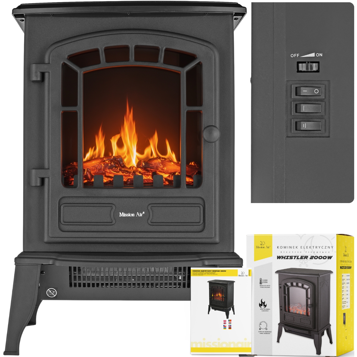 Elektrický Krb, termoventilátor, Ohřívač, Led Efekt Ohně, 2000 W
