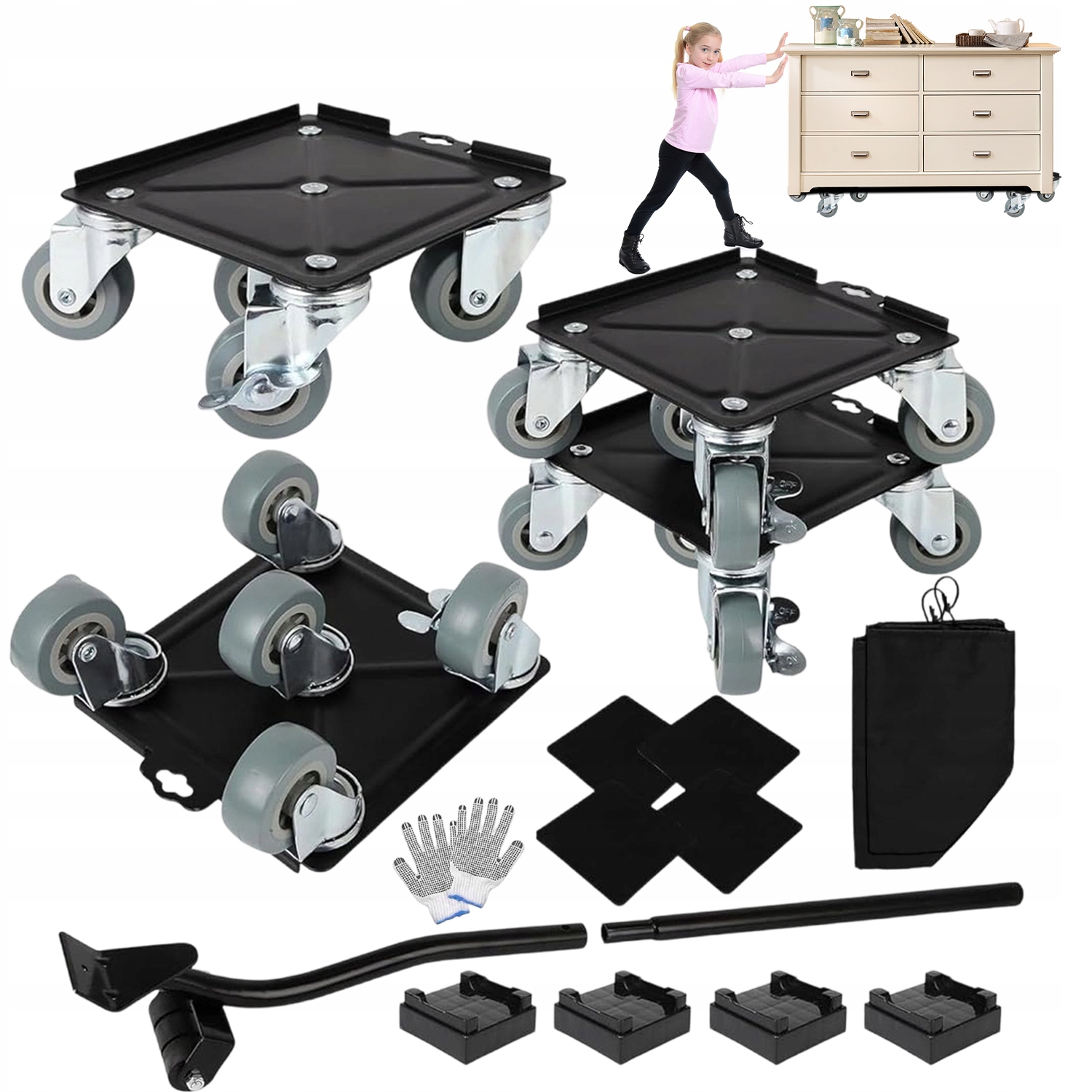 Sada 4 Těžkých Přepravních Válečků Ocel S Uhlíkovým Otáčením O 360 Stupňů