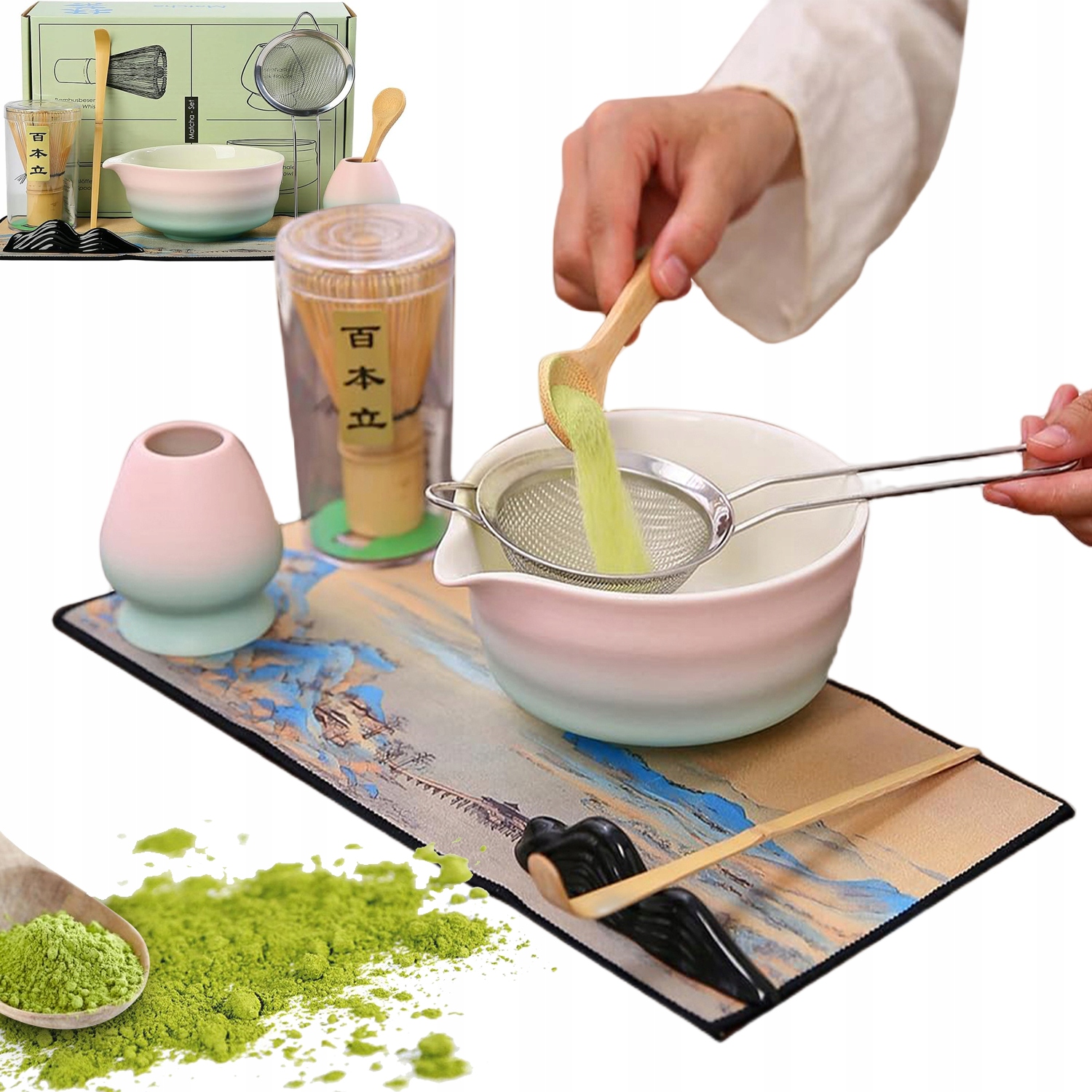 Levně bambusová dárková sada na čaj matchy chashaku, šlehací metla, lžíce 8 ks