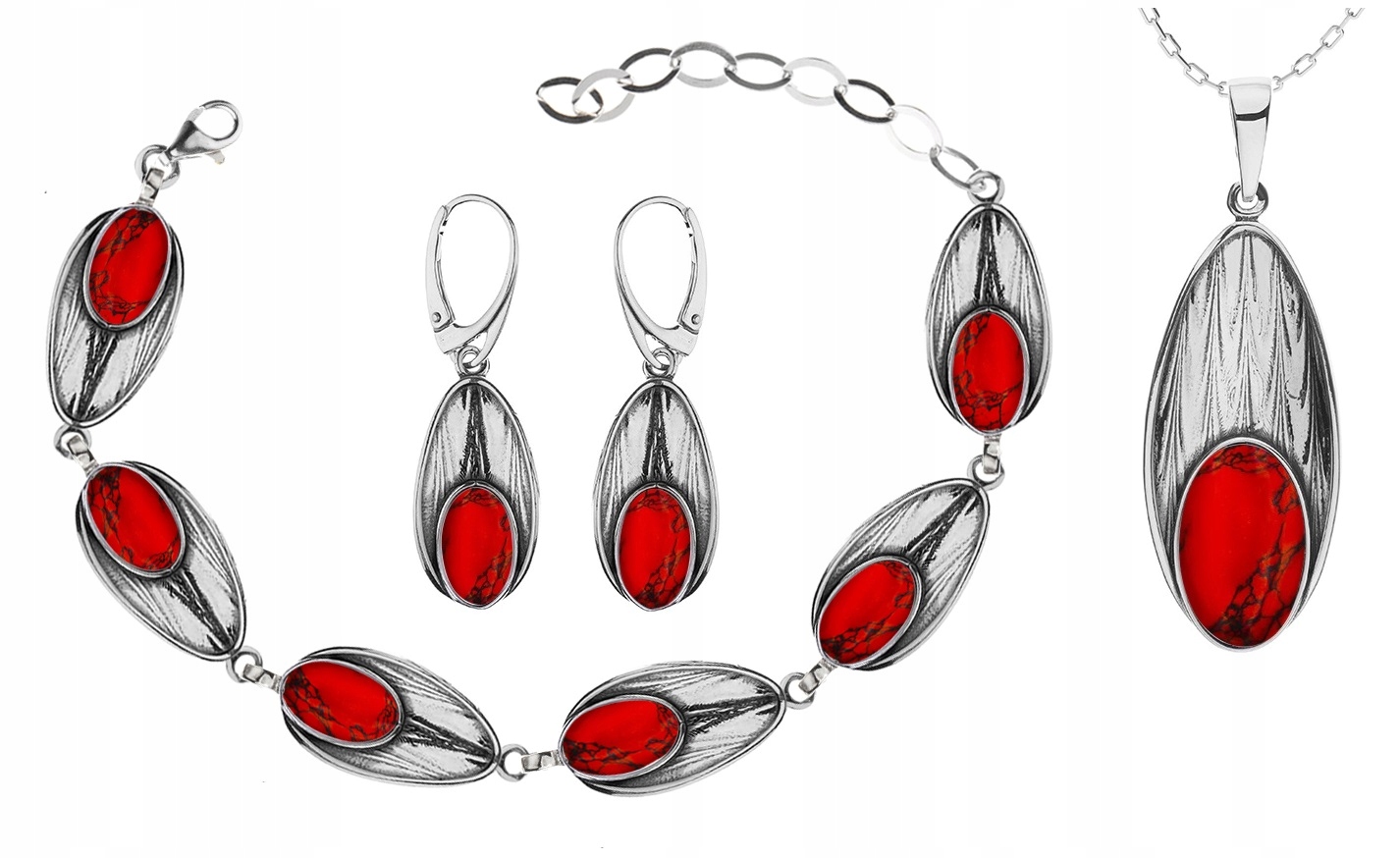 

Srebrny Komplet Biżuterii Z Koralami Pr.925!