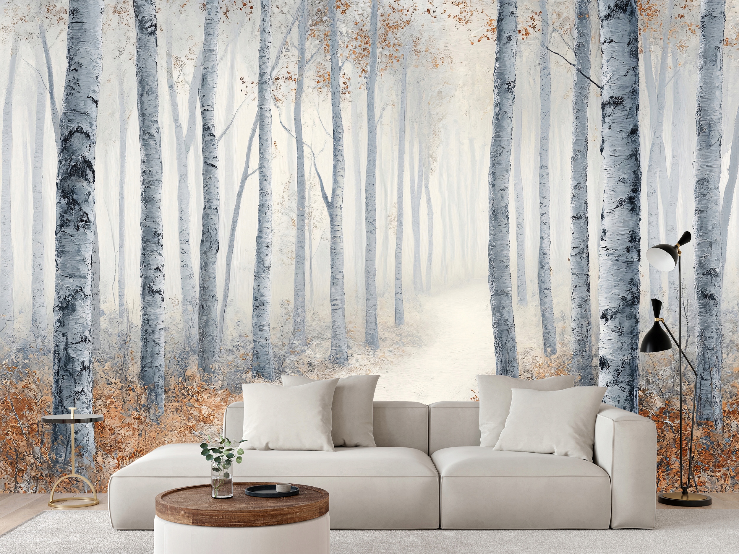 Fototapeta Mlhavé Ráno V Březovém Lese Obrázek 270 x 180 cm
