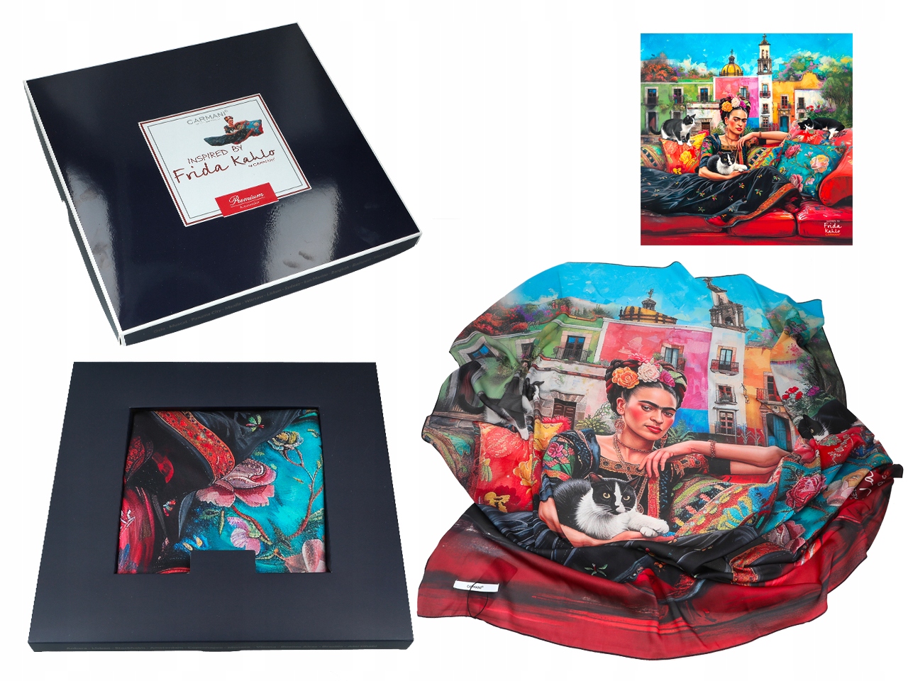 Dámský Šátek Frida Kahlo Hedvábný Malířství Módní Doplněk