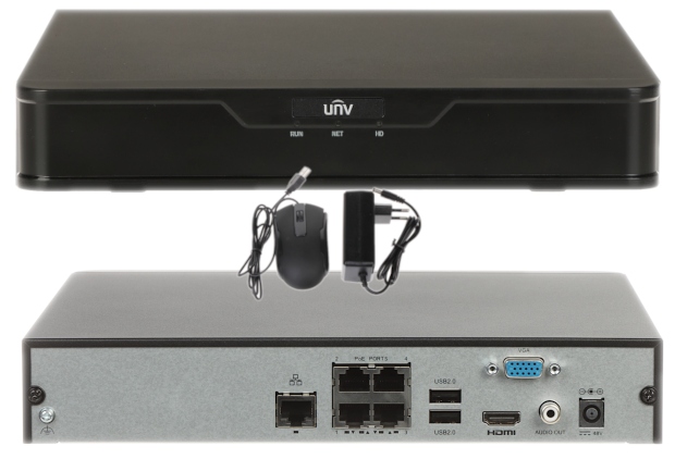 ZESTAW DO MONITORINGU IP UNIVIEW 8Mpx 4 KAMERY ZEWNĘTRZNE PoE APLIKACJA Kod producenta NVR301-04S3-P4 4x IPC2128LE-ADF28KM-G 2TB