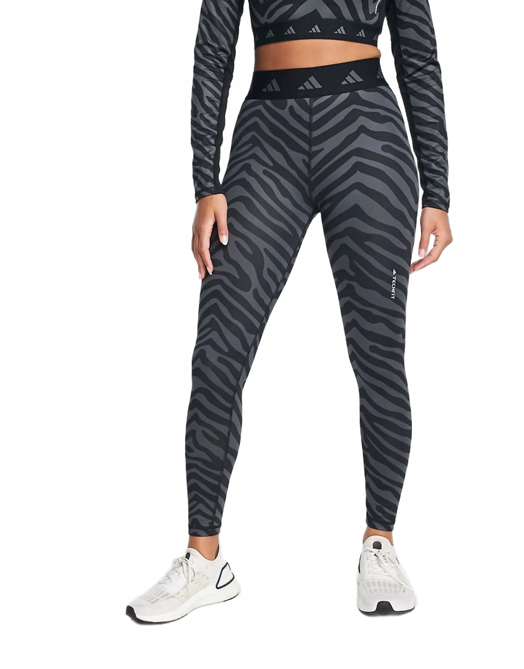Legginsy damskie Adidas Hyperglam Techfit High-Waisted 7/8 Zebra IB3623