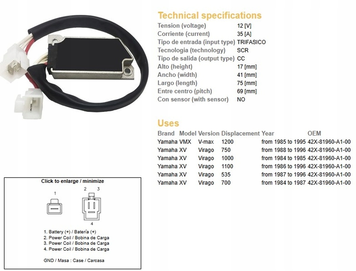 Regulátor Napätia Dze Yamaha XV 535 Virago '87-'96 XV 700 Virago '84-'87