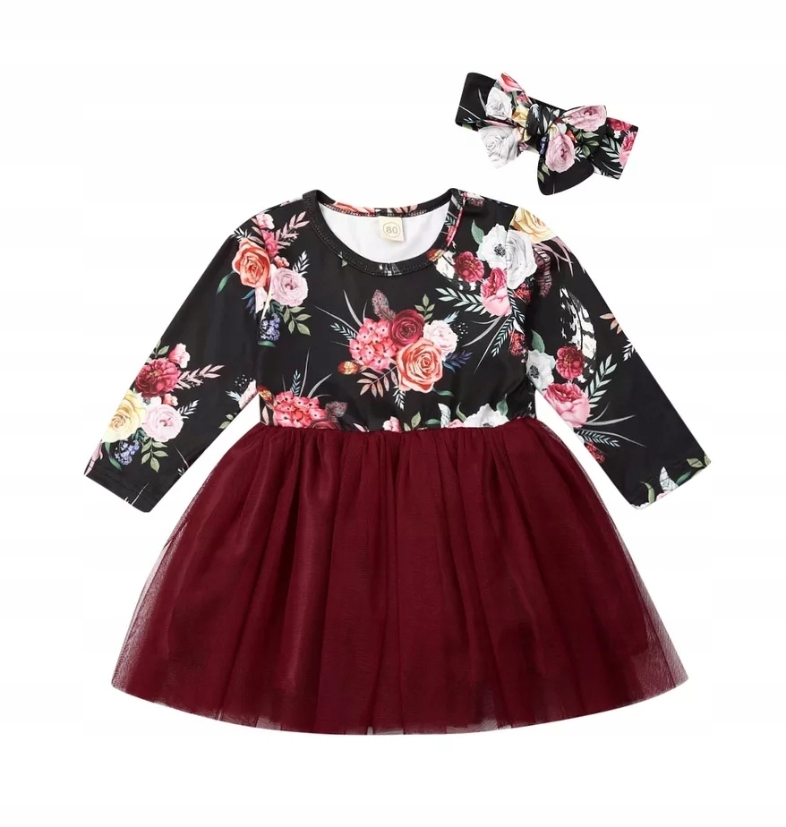 

Sukienka tiul Tutu Urodziny kwiaty opaska 104 110