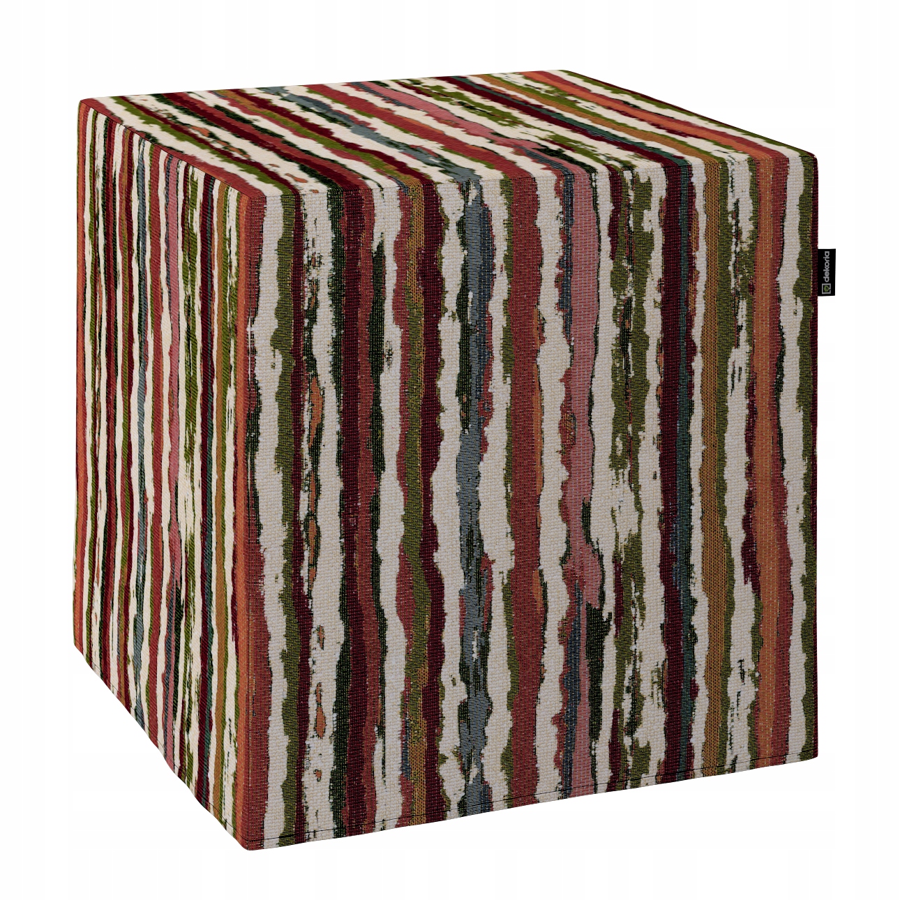 Taburet kostka 40 x 40 x 40 cm červeno-zelené pruhy na krémovém pozadí