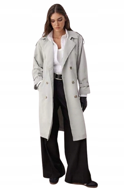 Trendyol Szary Płaszcz Klasyczny Z Paskiem I Pagonami 40 5AB